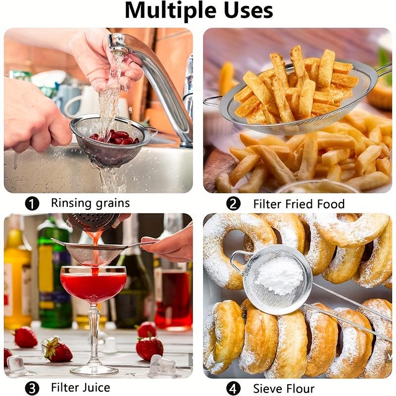 3pcs Stainless Steel Fine Mesh Food Strainer Sifter For Baking With Handle Flour Sieve Sifter Juice Soy Milk Baking Kitchen Tool