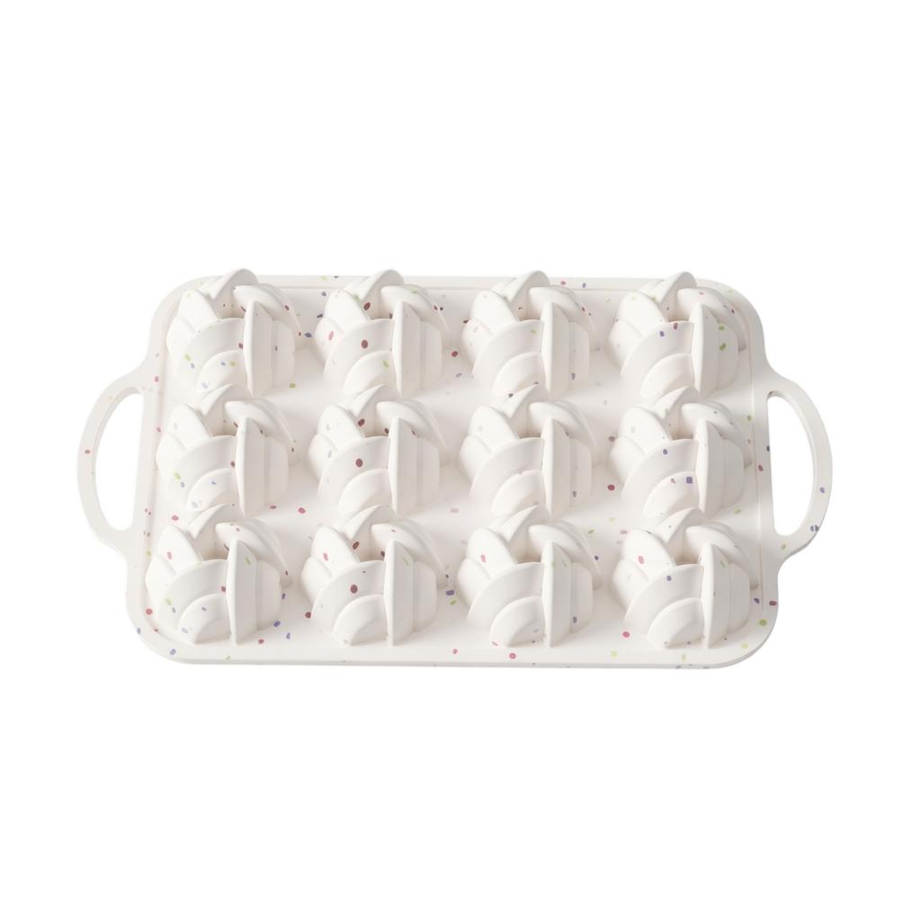 12-Cavity Silicone Baking Mold for Mini Cakes Muffins with Handles Food Grade Non-Stick Flexible Bakeware for Oven Microwave Dishwasher Safe