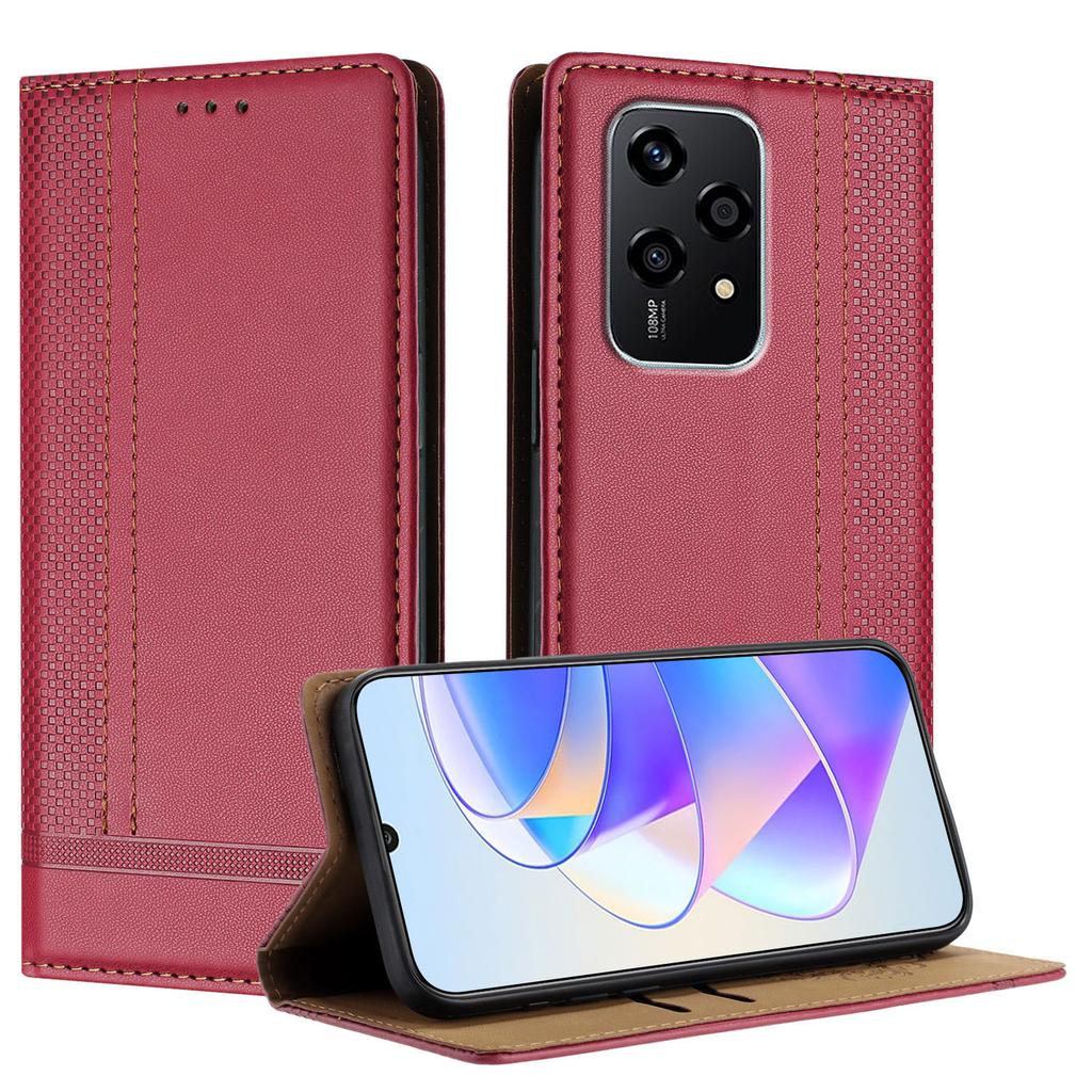 For Honor 200 Lite Case L-Shaped Grid Pattern Leather Stand Phone Cover with Card Slots