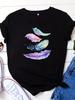 2026 Casual T-shirt Women's Plus Feather Print Short Sleeve Round Neck T-shirt Harajuku Sleeve Clothing Street Aesthetic Clothes