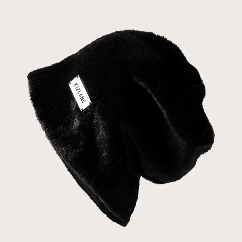 Модные женские плюшевые шапки-бини Зимние теплые однотонные мешковатые флисовые шерстяные шапки-скулли Уличные ветрозащитные утепленные шапки Женские