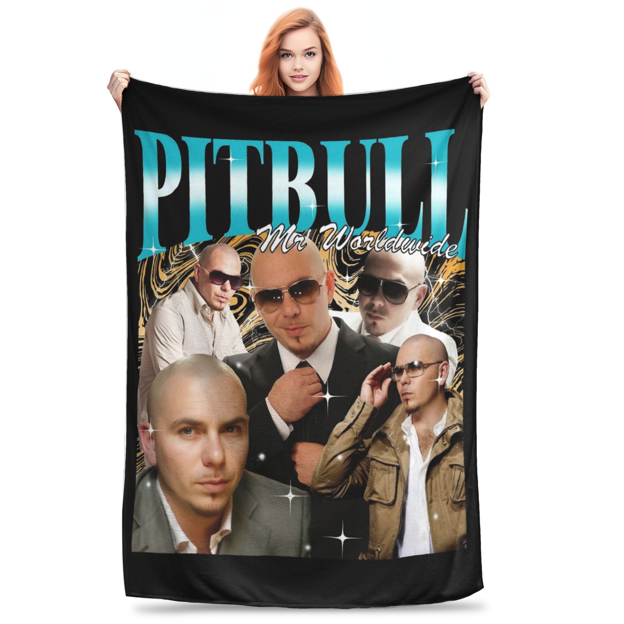 Pandara Jewelry Unisex Pitbull Mr. Worldwide Blankets Fleece Summer Multi-Function Lightweight Throw Blanket For Sofa Bedroom Plush Thin Quilt