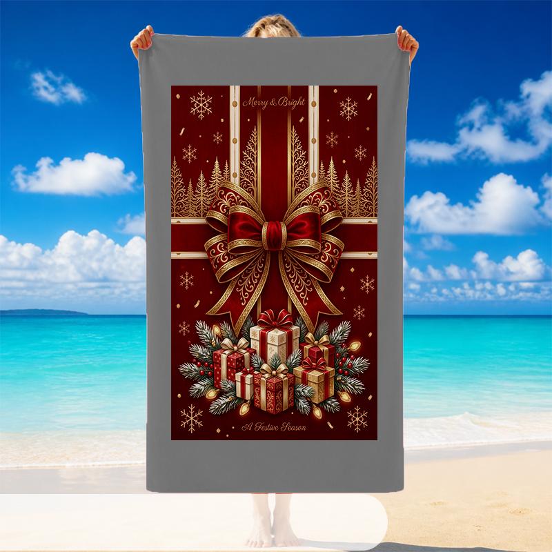 Christmas Printed Beach Towel Soft Quick Dry For Indoor Outdoor Home Use Holiday Gift