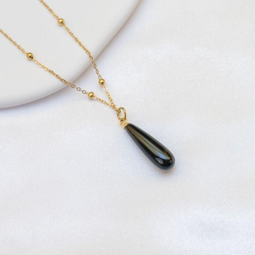 Vintage Waterdrop Pendant Necklace Natural Women Choker Colorful Stone Necklace  Accessories