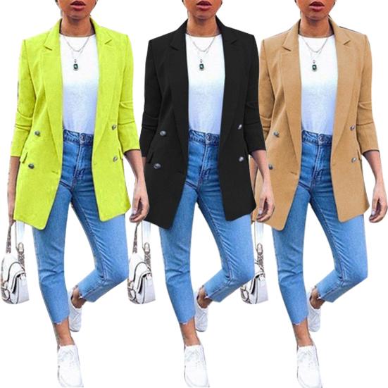 Plus Size Autumn Fashion Office Lady Solid Color Blazer Long Sleeve Suit Jacket