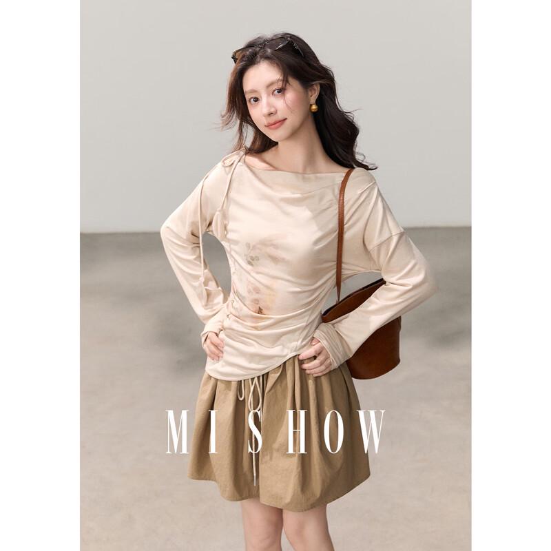 Mixiu Dye Print Drape Neck Tie-Waist Top S