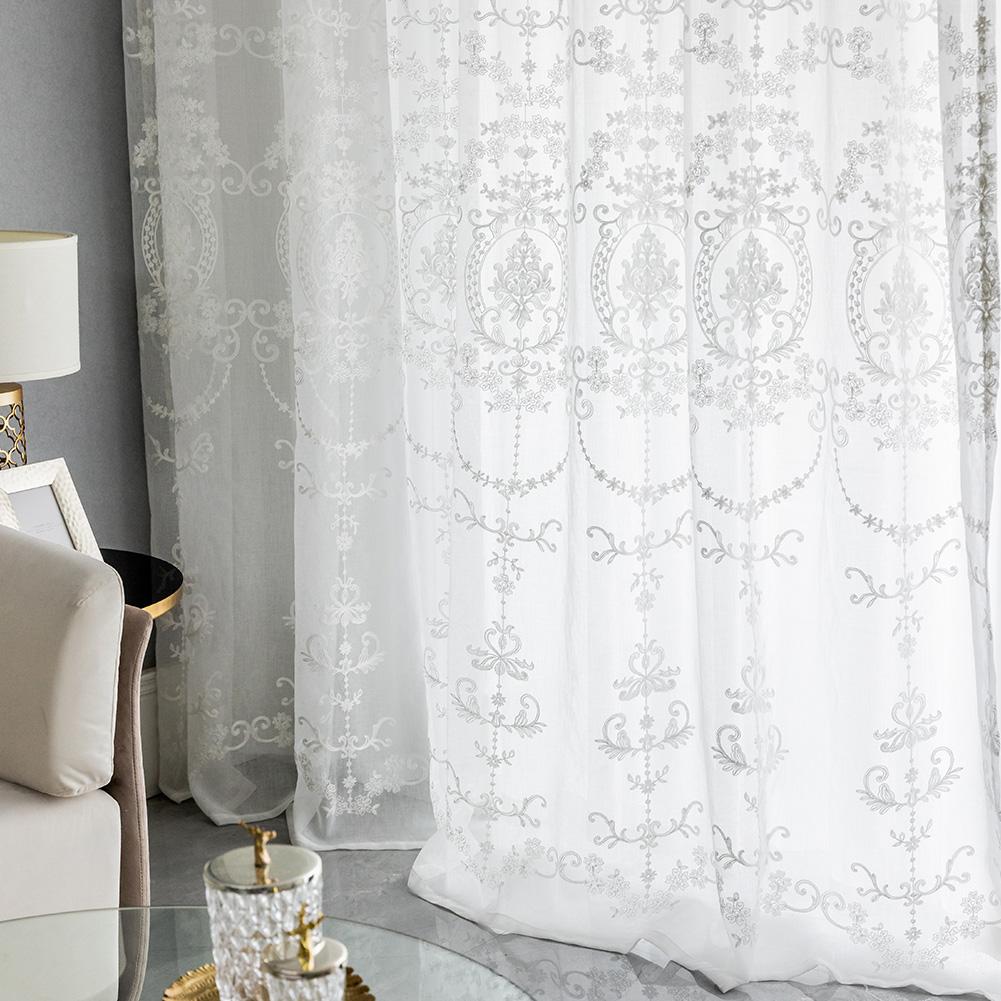 1 PC Haftowana biała tiulowa zasłona Popularna elegancka europejska seria Nuan