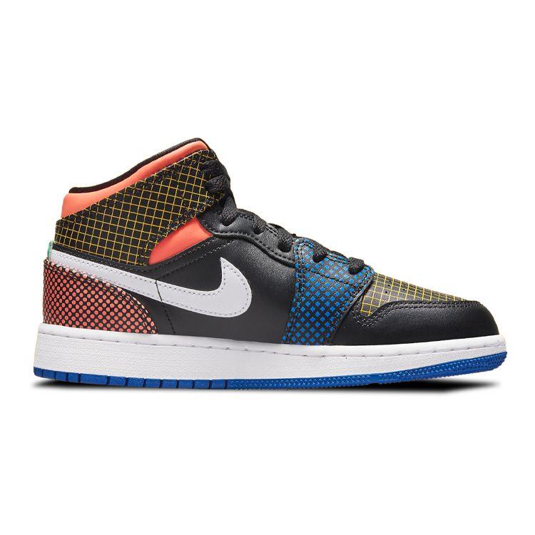 Air Jordan 1 Mid MMD GS Multi Grid Kids Sneakers Black Game-Royal Green-Glow DC4092-001