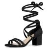 Allegra K Women's Lace-Up Sandals, Open Toe, Block Heel, Black, Size 23.0 Cm