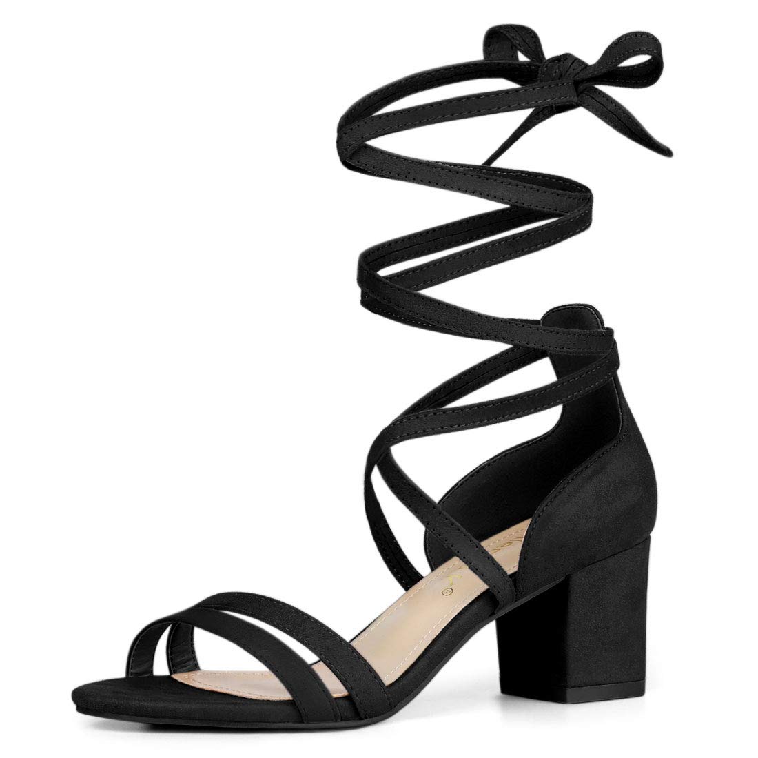 

Allegra K Women s Lace-Up Sandals, Open Toe, Block Heel, Black, Size 23.0 cm