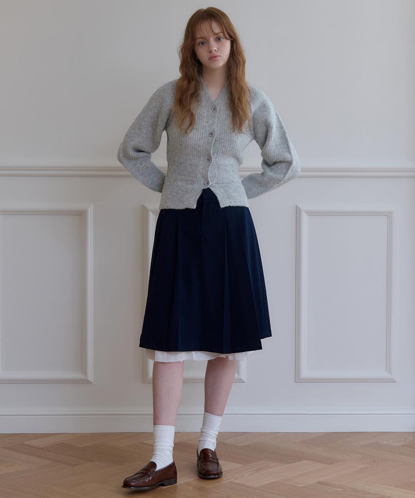 Plack Woman Double Pleated Skirt Navy
