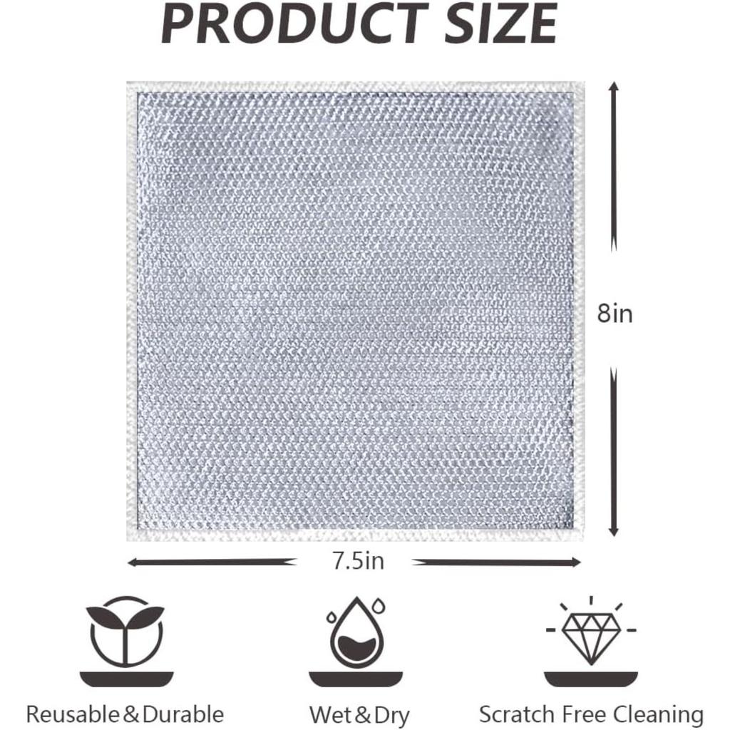 Double Layer Wire Dishwashing Rags Wire Dishwashing Rags for Wet and Dry, Non-Scratch Wire Dishcloth, Wire Cleaning Cloths