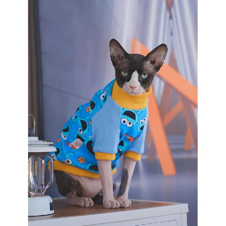 Sphynx Cat Sweatshirt Hairless Cat Clothes Fashion Cartoon Soft Cotton Coat Cartoon Printing Turtleneck T-Shirt Pet Products