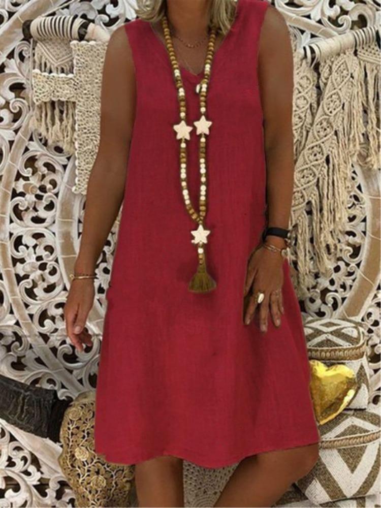 Women Summer Solid Color Sleeveless V Neck Dress Vest