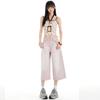Fashion Summer 3D Whisker Loose Straight Pink Denim Cropped Capri Pants Trendy Versatile Slimming Sweet Casual Wear