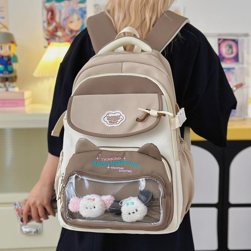 School Bag Love Cat Junior High School Students Large Capacity High Value Student Backpack College Style Versatile Backpack
