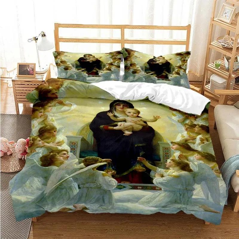 3D Jezus Maagd Maria Comfortabel Dekbed Dekbedovertrek Kussensloop Beddengoed Set Kinderkamer Decoratie Huis Textiel