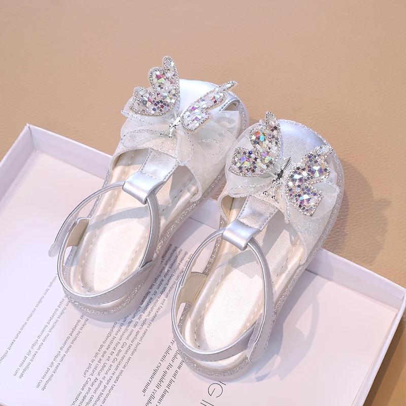 Girl Princess Dress Sandals Sweet Children's Summer Sandals for Wedding Party Fashion Kids Flat Sandals with Sequins Butterfly