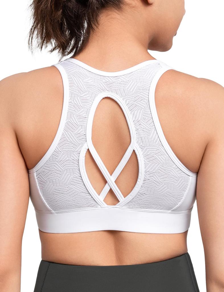 Yvette Sports High Plus No Integrated XL White Women's Non-Slip Front-Opening Bra, Support, Size, Racerback, Wire, Cup, Sweat-Wicking, Quick-Drying,