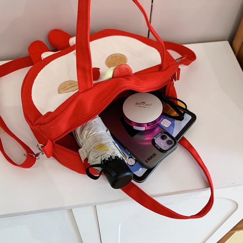 New ins style red house messenger bag cute cartoon fruit canvas bag apple pear shoulder bag