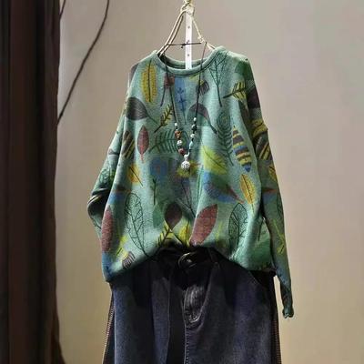 Winter Fall Vintage Print Women's Korea Fashion Long Sleeve Pullover Sweater Female Good Quality Soft Casual Loose Knitwear Tops