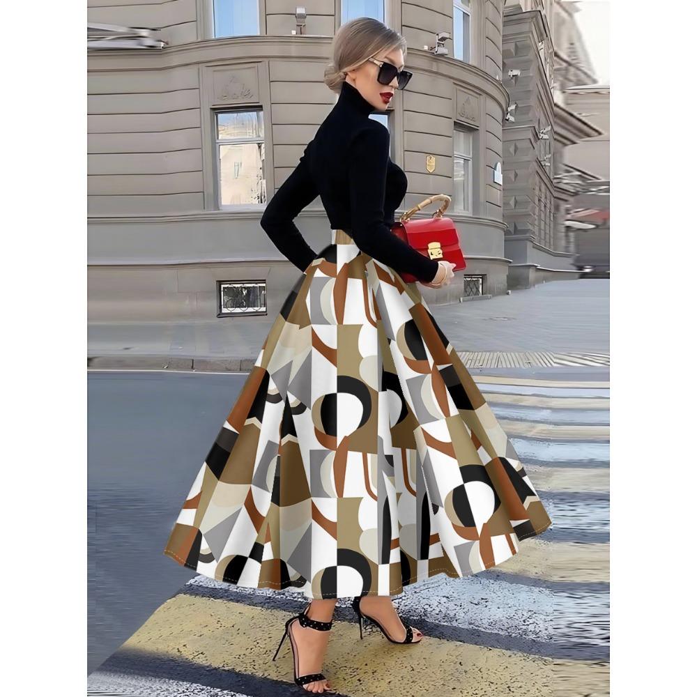 Printed Design Four Seasons Leisure Style Geometric Abstract Design Printed Half Skirt