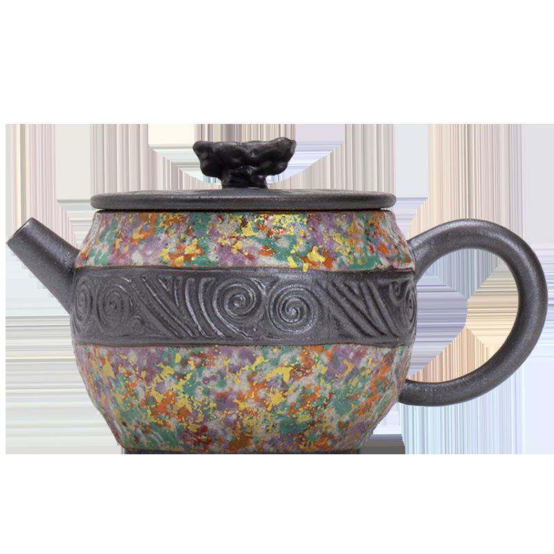 Old Rock Clay Teapot Gold Thread Color Rock Handmade Coarse Pottery Tea Set for Home Use Tea Infuser Tea Kettle