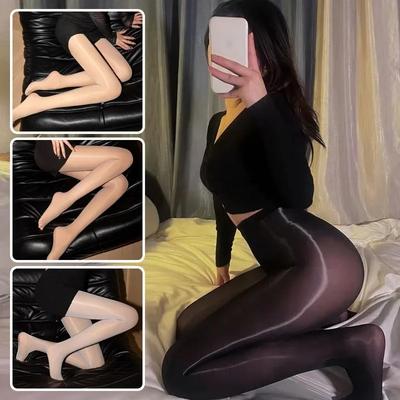 Damenmode Frühling 15D Öl Glänzend Strumpfhosen Offener Schritt Strumpfhosen Sexy Dessous Glänzende Seidenstrümpfe Lange Socken Damen Mädchen