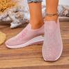 Comfortable Sneakers Autumn New Round Toe Deep Mouth Cover Foot Mesh Breathable Rhinestone Non-Slip Mid Heel Single