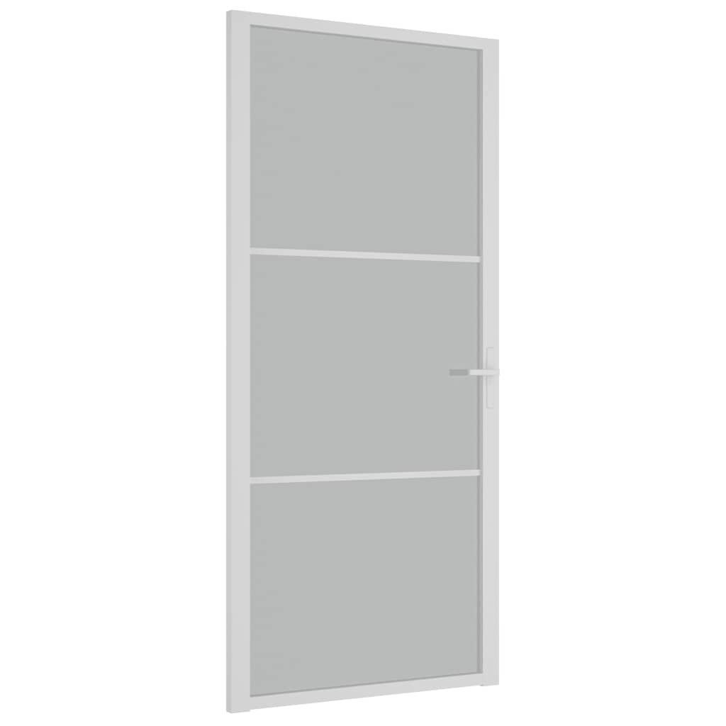 Interior Door 93 x 201.5 cm White Frosted Glass and Aluminum