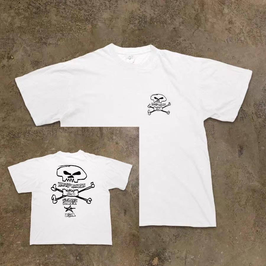 Pure Cotton Niche Oversized Hiphop Style Cool Skullprint Roundneck Shortsleeved Simple Halfsleeved Trendy Shirt M