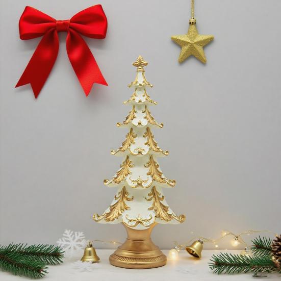 Yousheng Christmas Tree Tree Figurine Xmas Ornament Resin Snowy Tabletop Decor Elegant Holiday Centerpiece for for Home Living Room Bookshelf
