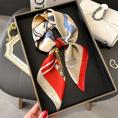 Luxury Design 70*70cm Horse Print Silk Square Scarf Women Soft Satin Hairband Neckerchief Office Hijab Headband Foulard Gift