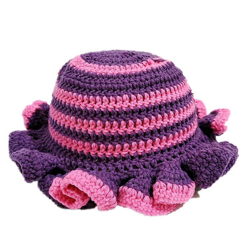 Colorful Crochet Ruffle Bucket Hat Warm Stretch Knit Hat New Year Celebration Women'S Fashion Handmade Beanie Hat