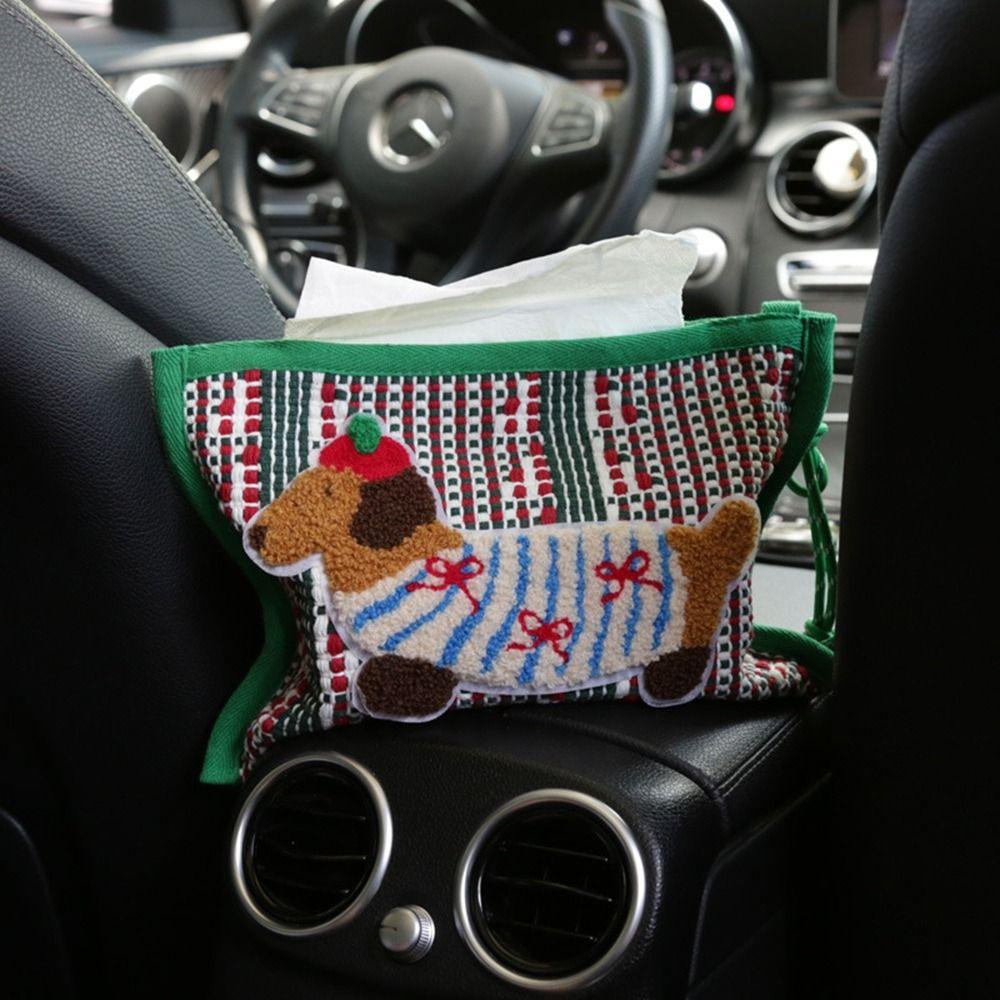 Hanging Woven Tissue Bag Rustic Style Paper Towel Bag Creative Dachshund Tissue Box Christmas