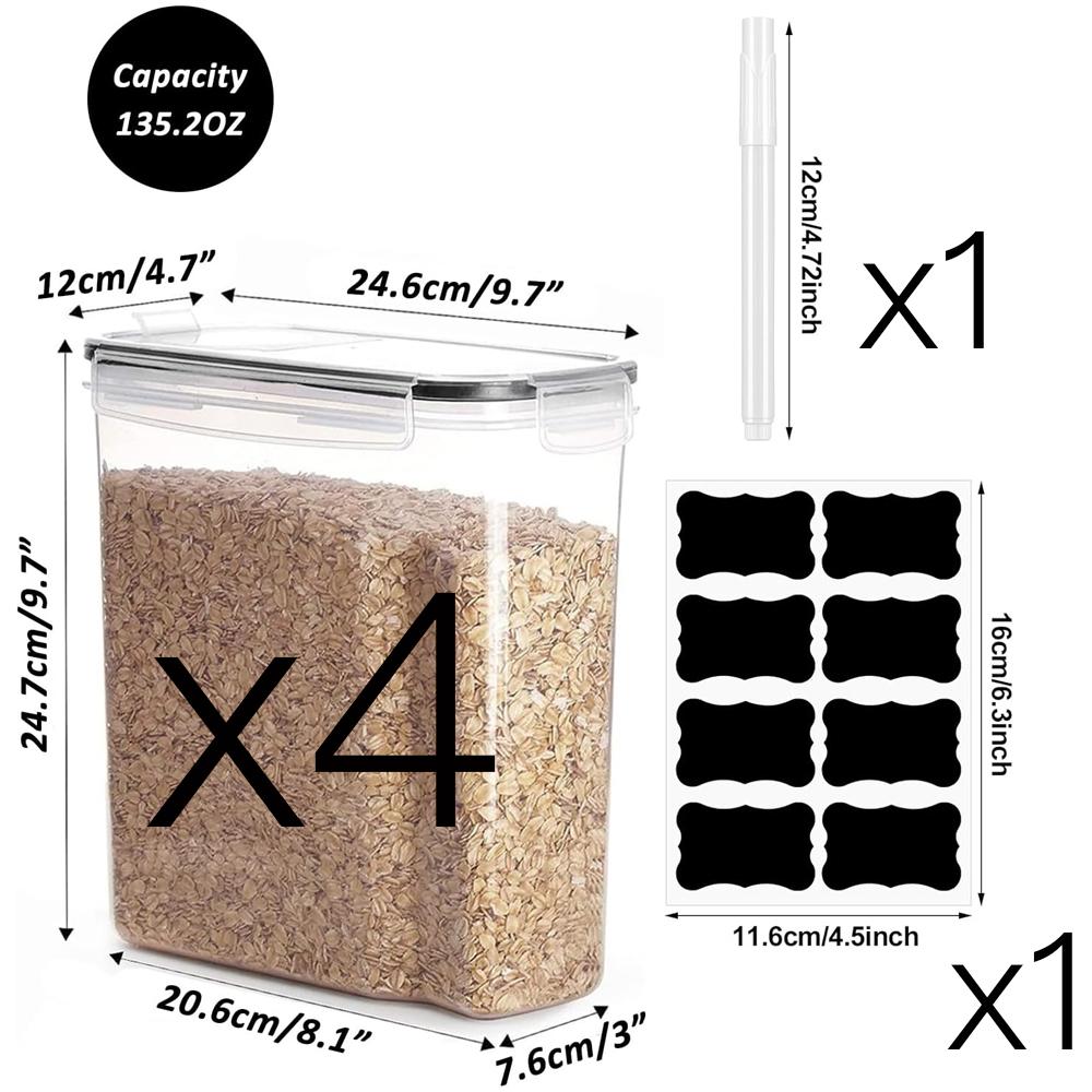 Cereal Containers Storage Set 4L Airtight Large Food Storage Containers Dispenser Plastic Cereal Storage Containers