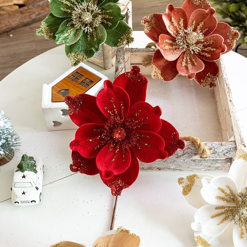 Sparkling Artificial Christmas Flower Velvet Texture Christmas Tree Decor Tabletop Display