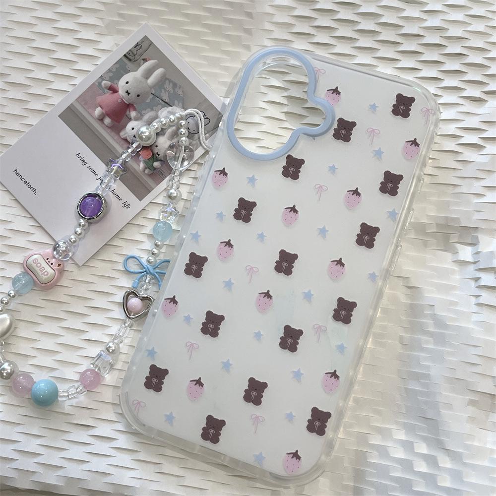 Cartoon Strawberry Bear iPhone 14/13 Case, Anti-fall, Compatible with Apple 17/16/15 PROMAX.