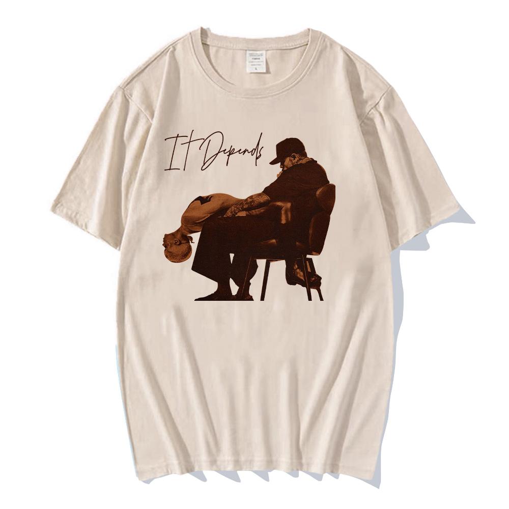 Rapper Chris Brown It Depends T-shirt Men Women Hip Hop Fashion Pop Music T Shirts Casual Cotton Vintage Trendy T-shirts Clothes