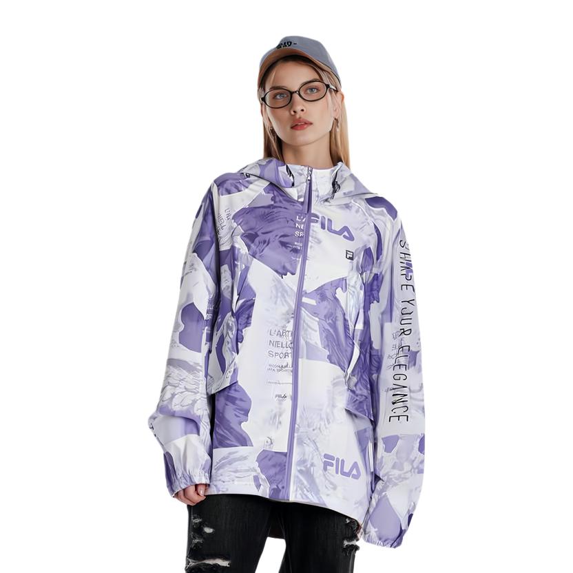 Fila Fitness Series All Over Print Letter Zip Up Hooded Sports Jacket Women Jackets A11W421706F-ZA