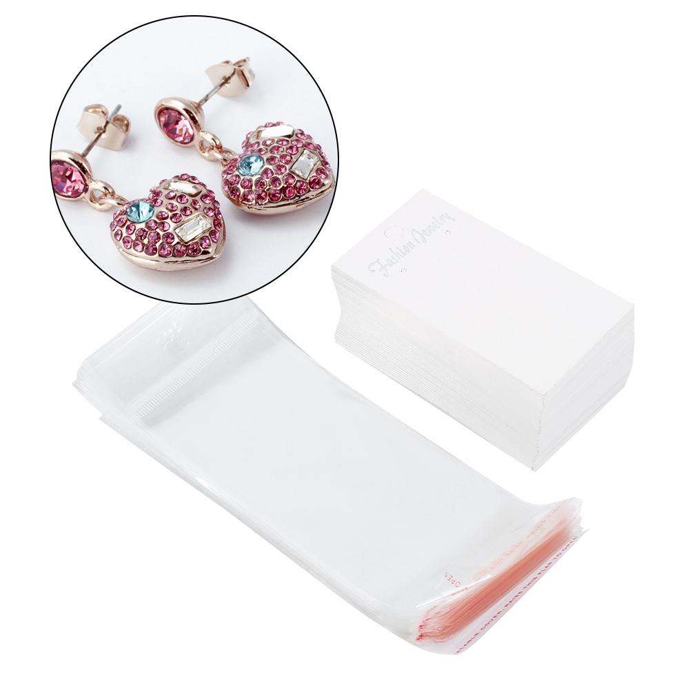 100pcs White Earring Display Cards With Self Adhesive Bags