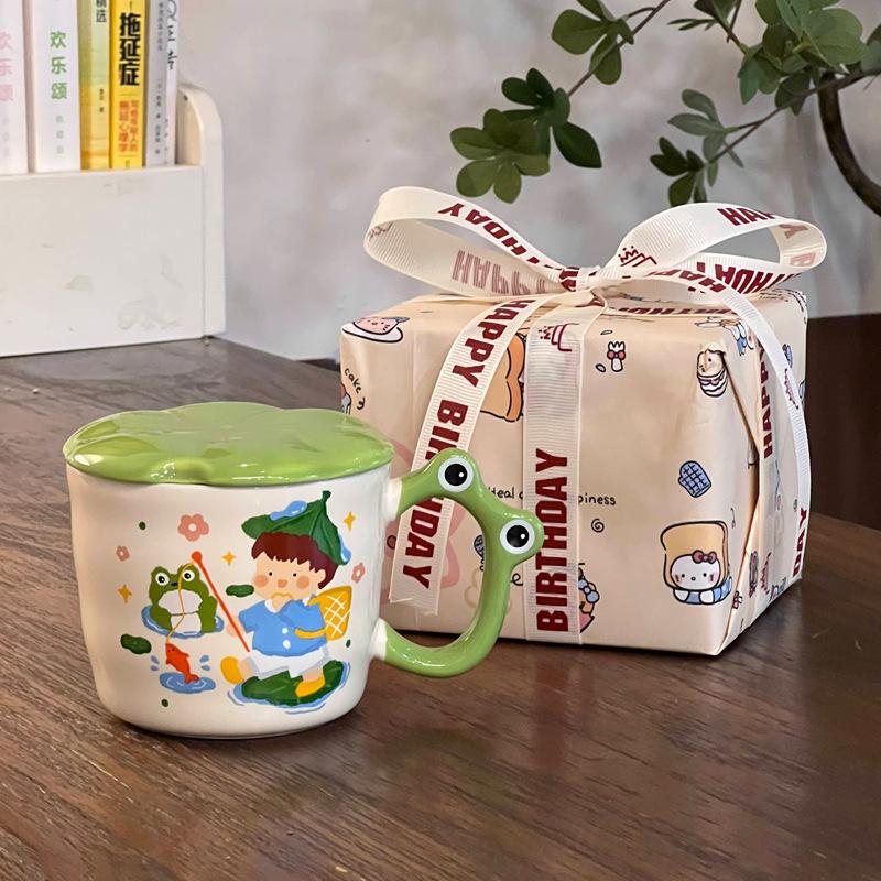 Hochwertiges Geburtstagsgeschenk niedliche Karte Frosch Junge Keramiktasse für Jungen und Mädchen und Kinder Souvenir Geschenkbox