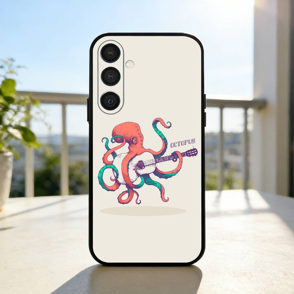 O-Octopus S-Sea Animals O-Ocean  Phone Case For Samsung  A73,72,71,53,52,51,22,91,80, Soft Black Cover