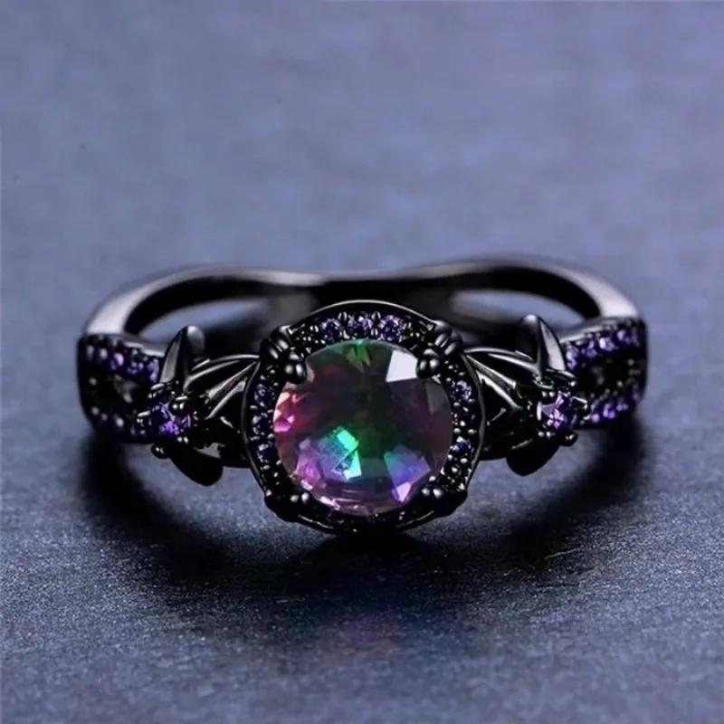 ZHIXUN New Purple Cubic Zirconia Black Ring for Women Retro Gorgeous Engagement Party Design Jewelry Accessories Ladies Gifts