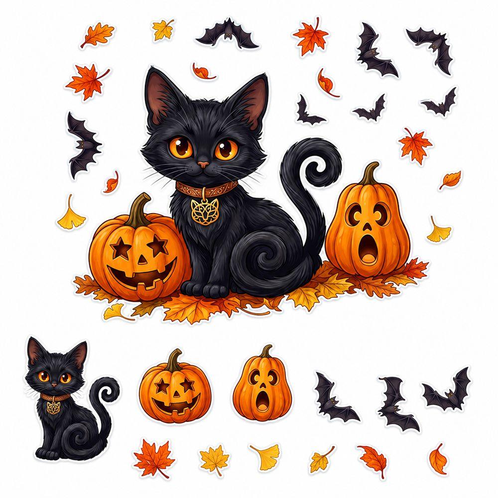 Static Cling Black Cat Window Sticker Removable Window Cling Sticker Halloween Decor