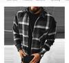 Men's Casual Plaid Long Sleeve Shirt, Loose Fit Blue Gray Checkered Button-Up with Chest Pocket