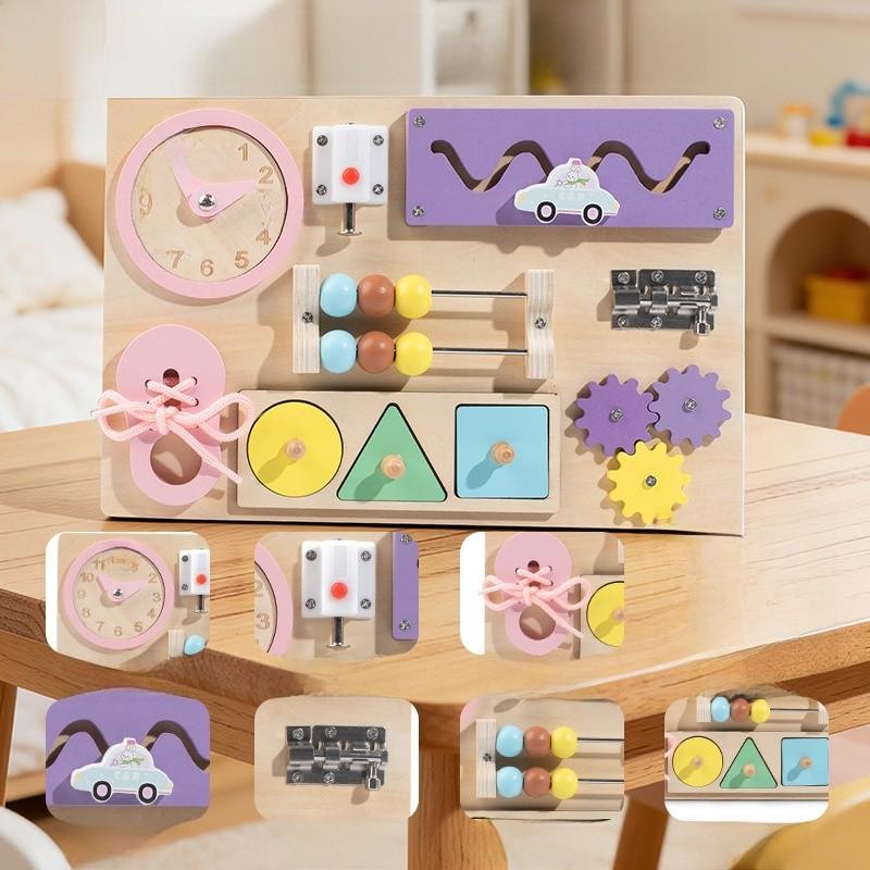 Wooden Busy Board For Babies With Locking Toys Montessori Educational Play For Toddler Development