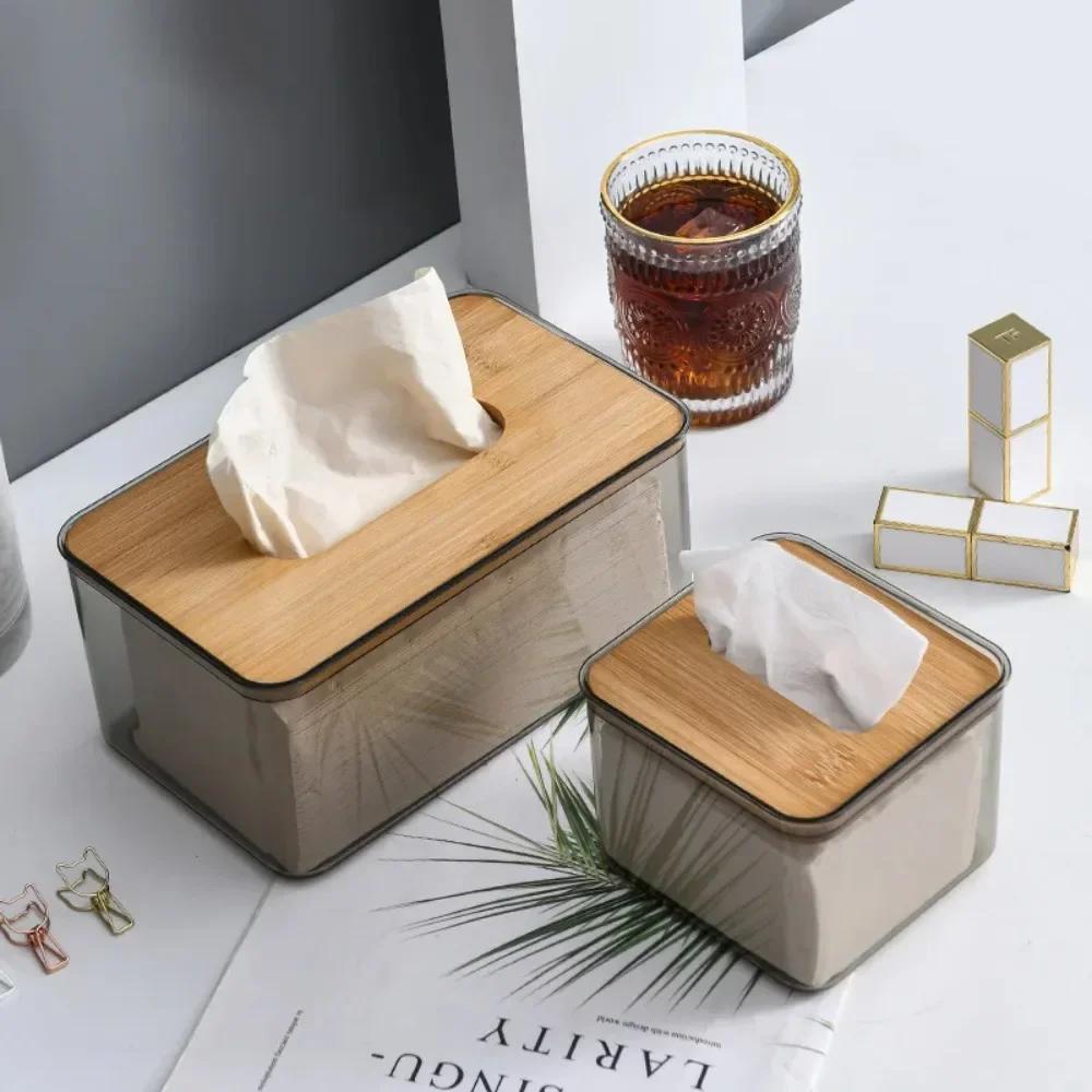 Tissue Clear Box Napkin Household Transparent Rectangular Transparent Table Tissue Wooden Modern Desktop Creative Box  Holder