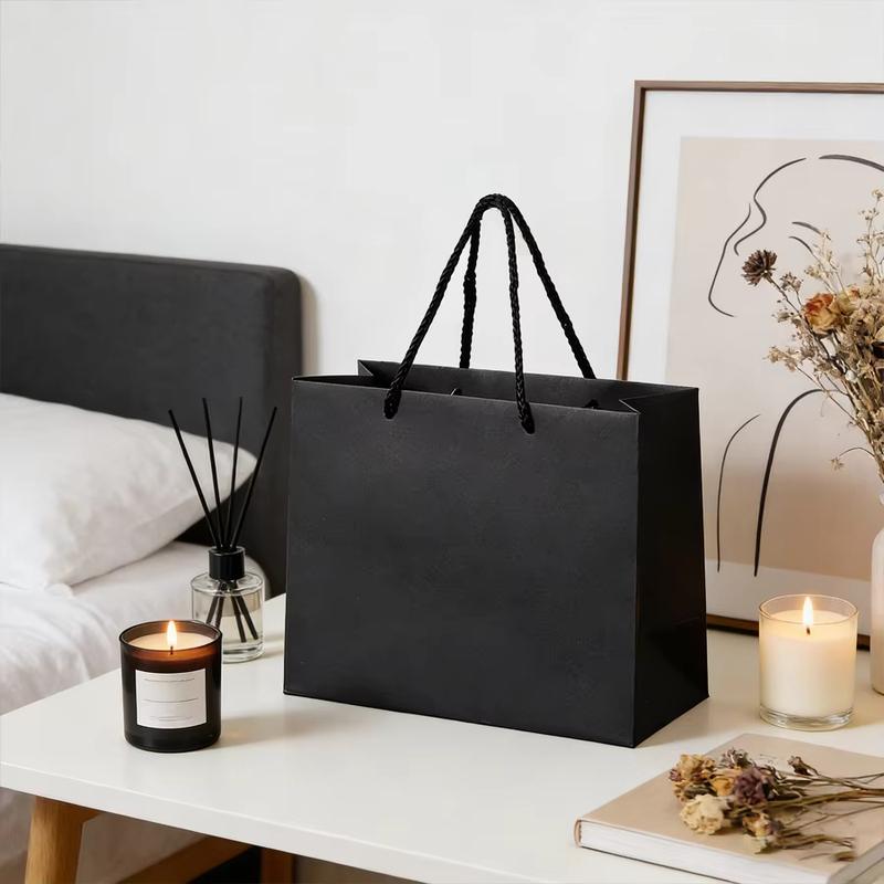 10/30 Pcs Black Paper Gift Bags, Heavy Duty Handled Tote Bags Multipurpose for Birthday Wedding Daily Use 8.6x3.9x7 Inch