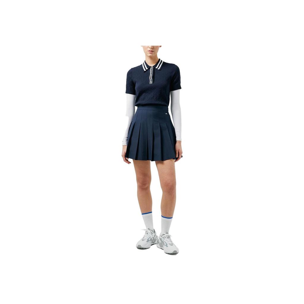 J.LINDEBERG Solid Color Mid Waist Pleated Casual Skirt Women Skirts Navy-Blue GWSD06345-6855